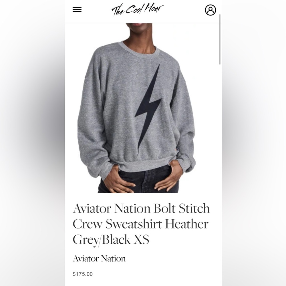 Aviator nation relaxed fit grey lighting bolt crew neck.